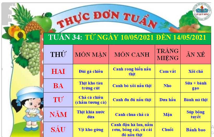 Thực đơn tuần 34