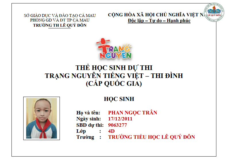 KẾT QUẢ THI ĐÌNH CẤP QUỐC GIA - TRẠNG NGUYÊN TIẾNG VIỆT